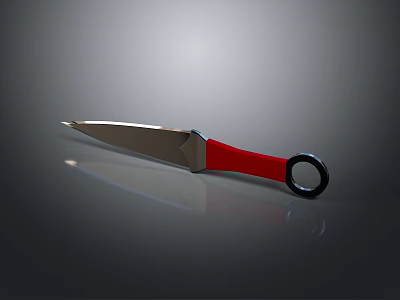 Tactical Knife With Red Handle Black Ring And Silver Blade Reflection 3d model