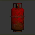 Red Central Gas Cylinder With Flame Logo And Rustic Metallic Finish