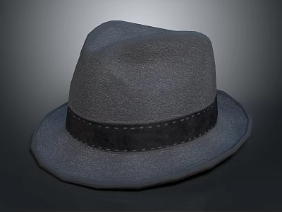 Fashionable Gray Fedora Hat Featuring Black Stitched Band And Classic Style 3d model