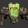 Green Rusty Robot Character Featuring Mechanical Structure And Weapon Arm 3d model