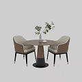 Modern Round Table and Chair Set with Wooden Top Metal Base and Upholstered Beige Chairs