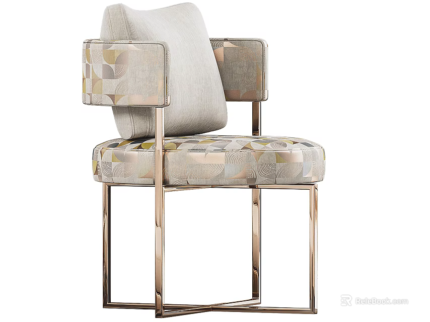 Modern Single Sofa With Patterned Fabric Upholstery And Metal Frame Design 3d model 