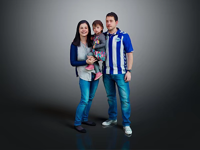 Happy Family Portrait With Parents And Child Standing Together In Casual Clothing 3d model