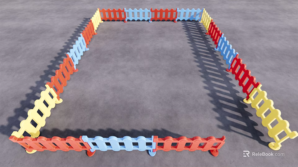 Colorful Plastic Square Fence For Kids Safety Play Area With Red Blue Yellow Sections 3d model 