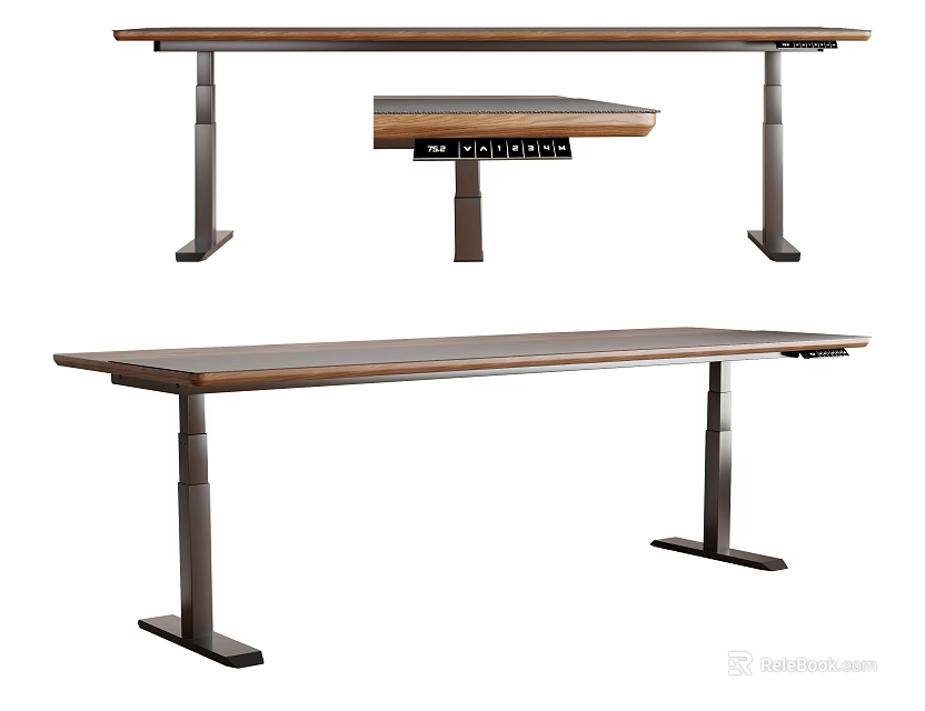 Modern Adjustable Height Desk With Wooden Top And Metal Frame 3d model 