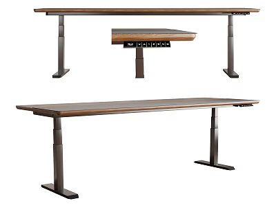 Modern Adjustable Height Desk With Wooden Top And Metal Frame 3d model
