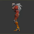 Vibrant Biomechanical Robot Character With Red Orange Armor And Clawed Feet Design