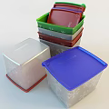 Tupperware Stackable Storage Containers With Green Red Silver Blue Lids And Snowflake Patterns