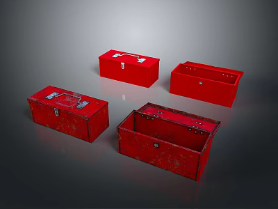 Red Metal Toolboxes In Open Closed States With Secure Latches 3d model