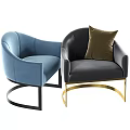 Stylish Modern Accent Chairs In Blue Gray Beige With Gold Metal Frames And Plush Pillows
