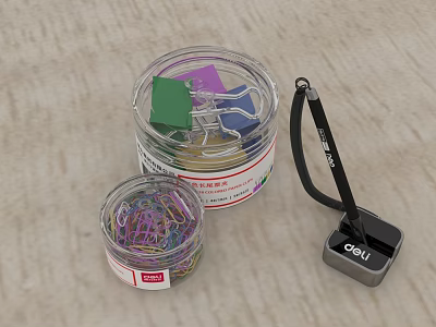 Office Swing Door With Transparent Jars Containing Colored Paper Clips And Hole Puncher 3d model