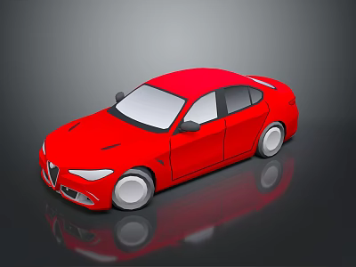 Red Modern Sedan Car With Sleek Body And Reflective Surface Design 3d model
