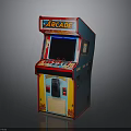 Vibrant Blue And Red Arcade Machine With Screen Control Panel And Coin Slot