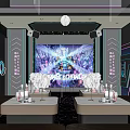 Modern KTV Lounge Interior With Neon Lights Large Screen Sofas And Tables 3d model