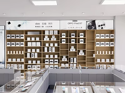 Modern Digital Store Interior With Shelves Of Mobile Phones And Electronics Products 3d model