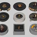 Modern Fireplace Collection Featuring Round Square Shapes With Wood Logs Stones And Flames