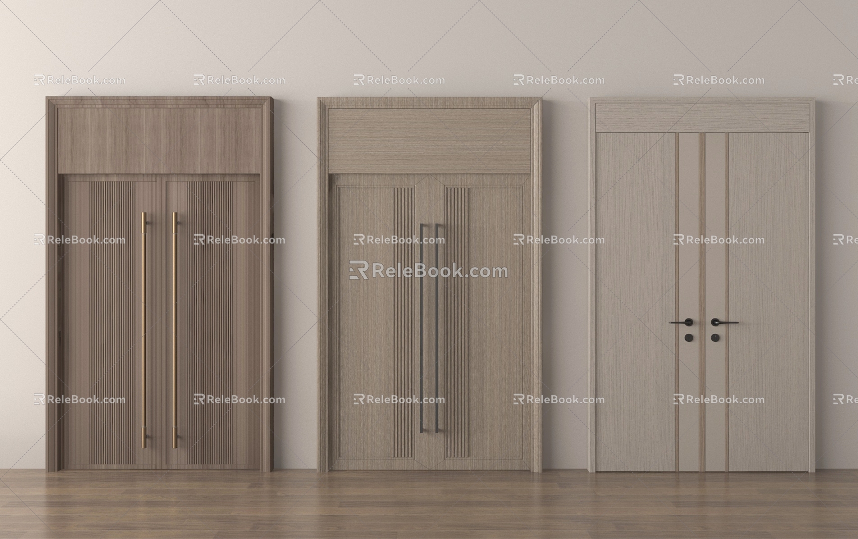 Modern Double Door Door Door Office Door Solid Wooden Door 3d model