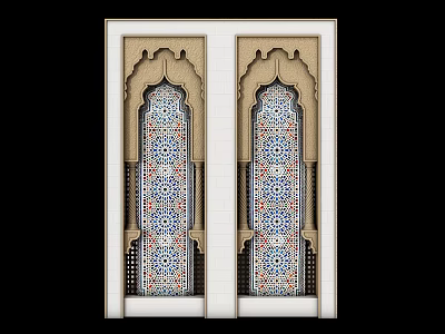 Elaborate Symmetrical Architectural Components With Colorful Mosaic Geometric Patterns And Light Frames 3d model