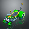 Vibrant Green Utility Vehicle With Large Wheels Yellow Accents And Blue Mechanical Seat