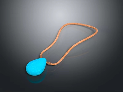Fashionable Blue Teardrop Pendant Necklace With Brown Leather Cord Design 3d model