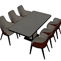Modern Rectangular Dining Table Set with Six Gray Red Upholstered Chairs 3d model