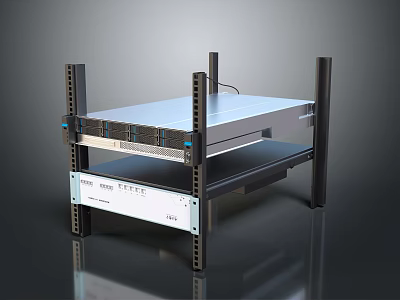 Metal Frame Server Rack With Mounted Computer Network Equipment Units 3d model