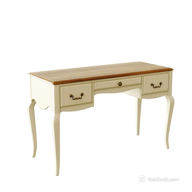 Elegant Dining Table Set With White Frame Wooden Tabletop Curved Legs And Drawers 3d model