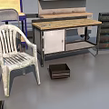 Essential Public Facilities Featuring Bookshelves Cabinets Tables Chairs And Shelving Units 3d model