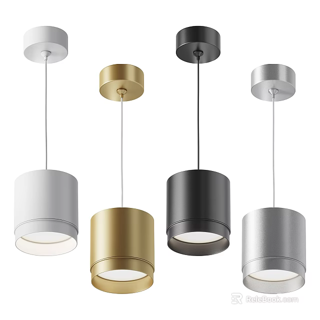 Modern Cylindrical Pendant Lights in Gold Silver Black White Hanging Design 3d model 