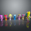 My Little Pony Colorful Game Movie Characters Standing In A Row With Dark Background Reflections