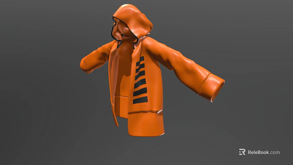 Trendy Orange Hooded Casual Jacket With Black Stripes And Comfortable Fit 3d model 