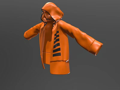 Trendy Orange Hooded Casual Jacket With Black Stripes And Comfortable Fit 3d model