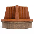 Brown Leather Irregular Shaped Sofa With Star Design And Wooden Circular Base 3d model