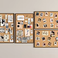 Stylish Photo Wall Display With Various Photos Papers Notes On Three Corkboards 3d model