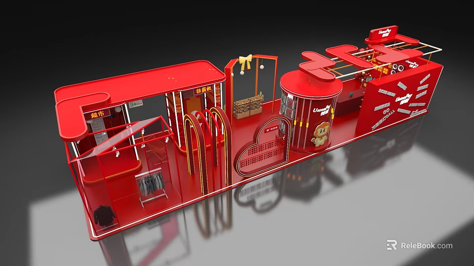 Red Playground Building With Fun Facilities And Architectural Design Elements 3d model