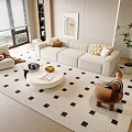 Modern Cream Style Sofa Coffee Table Combination Lazy Sofa Stool Hanging Picture Green Planting Edge Table 3d model