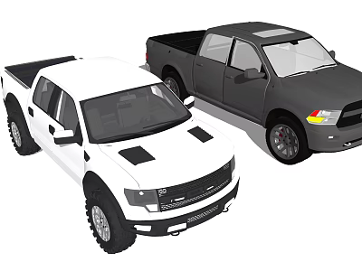 White And Black Pickup Trucks With Modern Front Grille And Alloy Wheels Exterior View 3d model