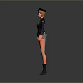 3D Game Movie Character With Red Hair Black Uniform Top Blue Shorts And Black Boots