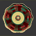 Children Enjoying Fun Carousel Ride With Red Green Canopy And Golden Decorations