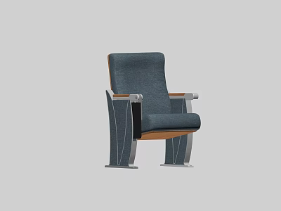 Dark Blue Fabric Public Chair With Wooden Armrests And Metal Legs Design 3d model