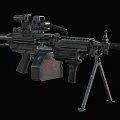 Black Tactical Machine Gun With Tripod Scope And Metallic Finish 3d model