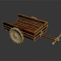 Traditional Wooden Cart With Large Spoked Wheel And Wooden Handle Frame