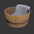 Natural Wooden Basin With Soft White Towel For Bathroom Daily Use
