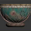 Traditional Hand Drum With Natural Drumhead And Decorative Green White Netting Red Base
