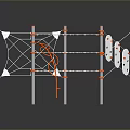 Outdoor Climbing Playground Structure With Orange White Net Ladder And Poles