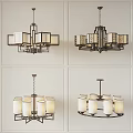 Modern Chandeliers Featuring Decorative Frames Cylindrical Shades And Metal Structures For Interior Lighting 3d model