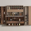 Chinese Style Wooden Curio Shelf With Various Compartments Displaying Teapots Books And Ceramic Jars