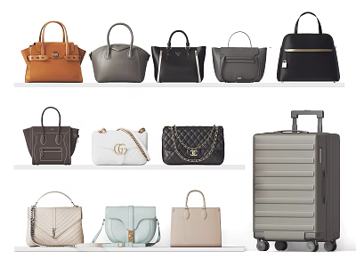 Stylish Handbags and Luggage Collection with Various Colors and Classic Designs 3d model