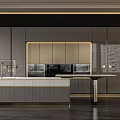 Elegant Modern Kitchen Interior With Gray Gold Cabinets And Island Counter Design