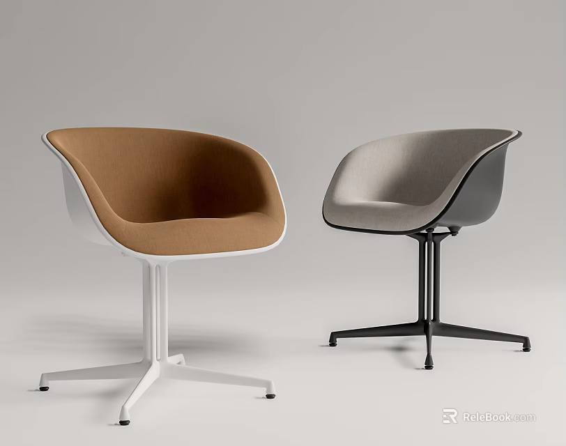 Modern Office Chairs With Brown Gray Curved Backrest And White Black Star Bases 3d model 